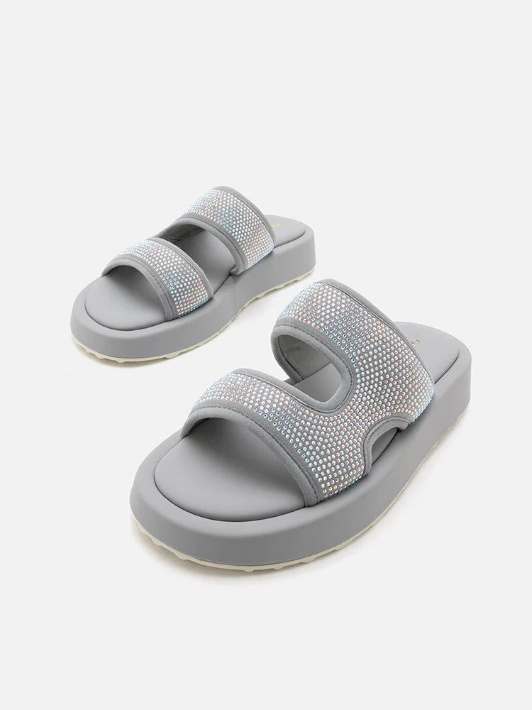 PAZZION, Jeannette Flyknit Crystal Night Slides, Grey