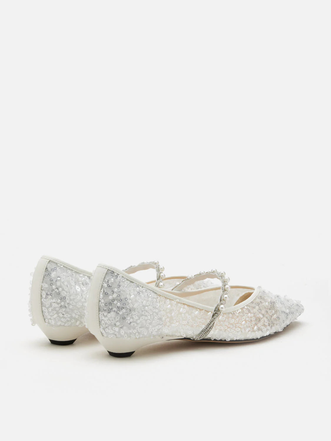 PAZZION, Jemima Embellished Mesh Pointed Toe Flats, White