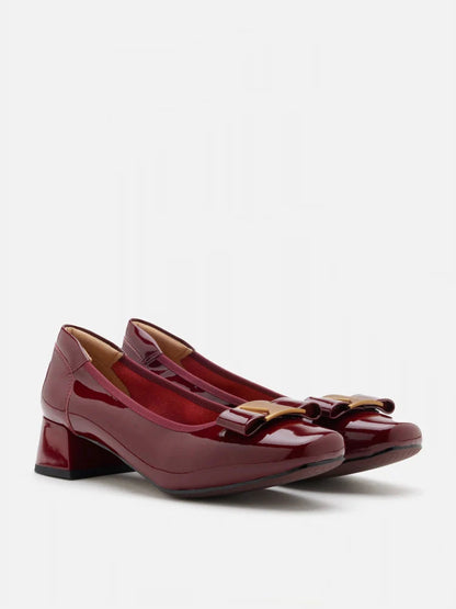 PAZZION, Jenn Metallic Bow Low Block Heels, Wine