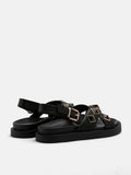 PAZZION, Jina Studded Criss-Cross Slingback Sandals, Black