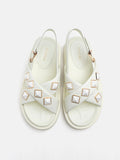 PAZZION, Jina Studded Criss-Cross Slingback Sandals, White