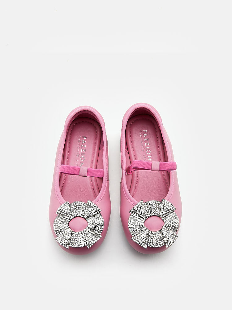 PAZZION, Joey Glittering Floral Round Toe Flats, Pink
