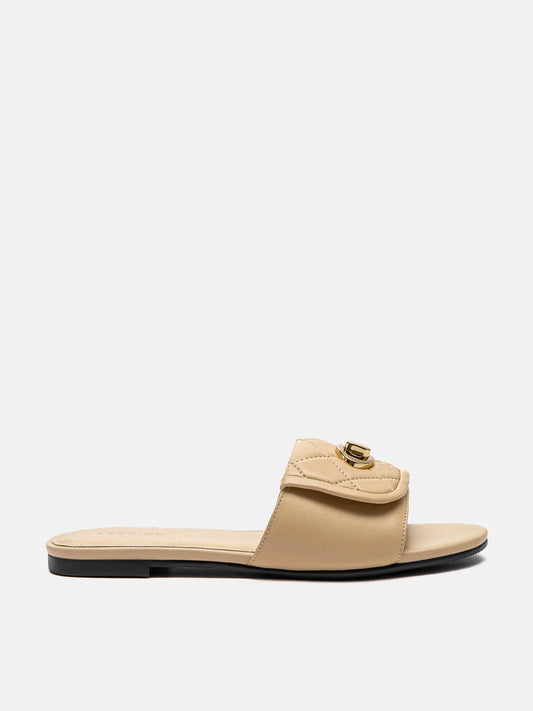 PAZZION, Jorialyn Quilted Leather Slides, Almond