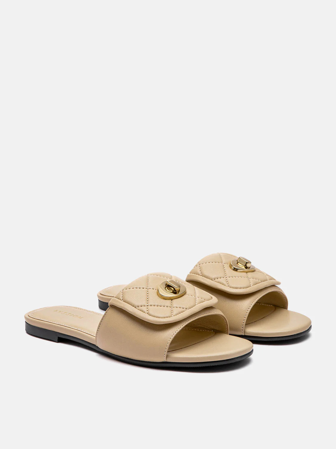 PAZZION, Jorialyn Quilted Leather Slides, Almond