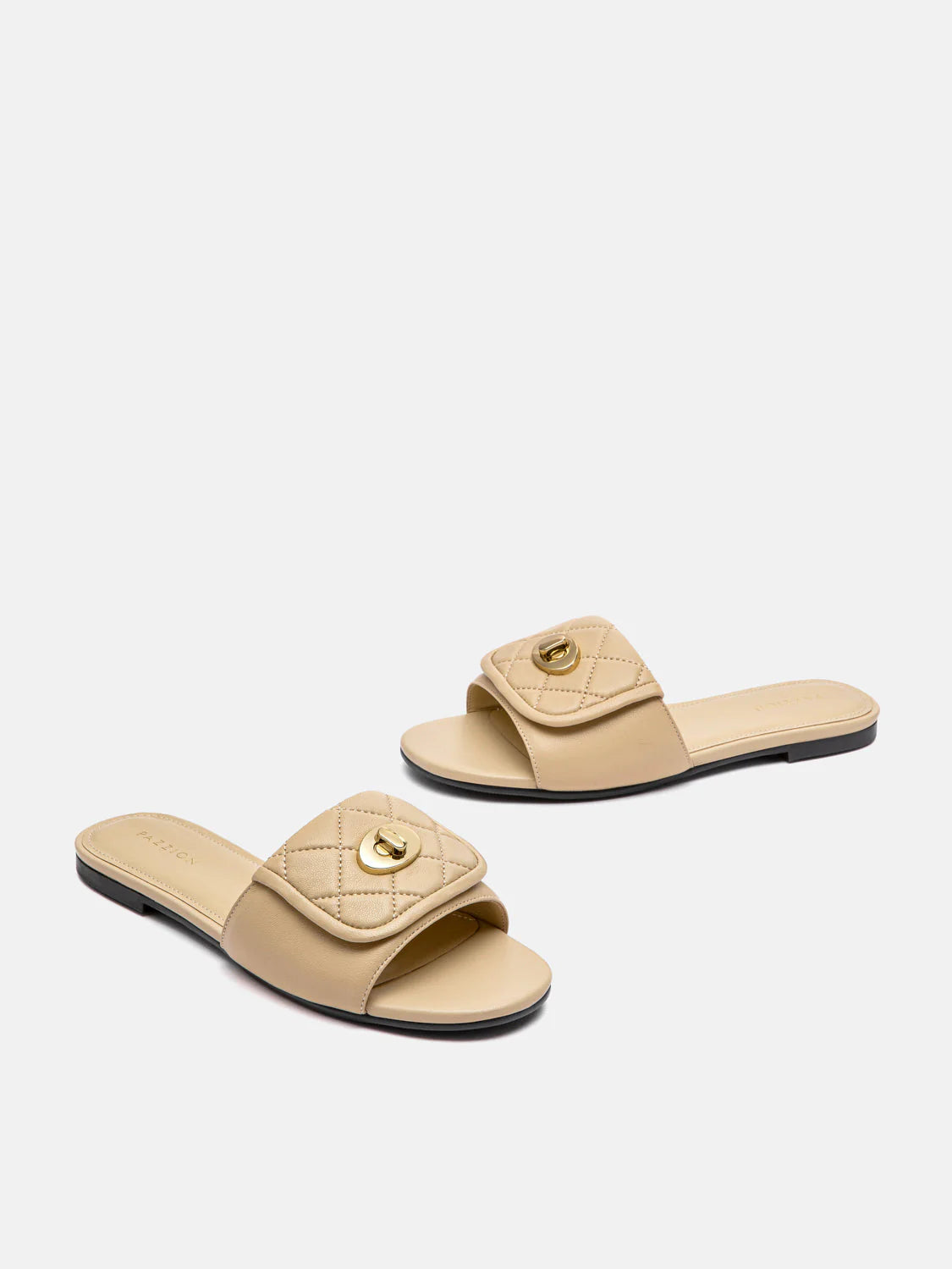 PAZZION, Jorialyn Quilted Leather Slides, Almond