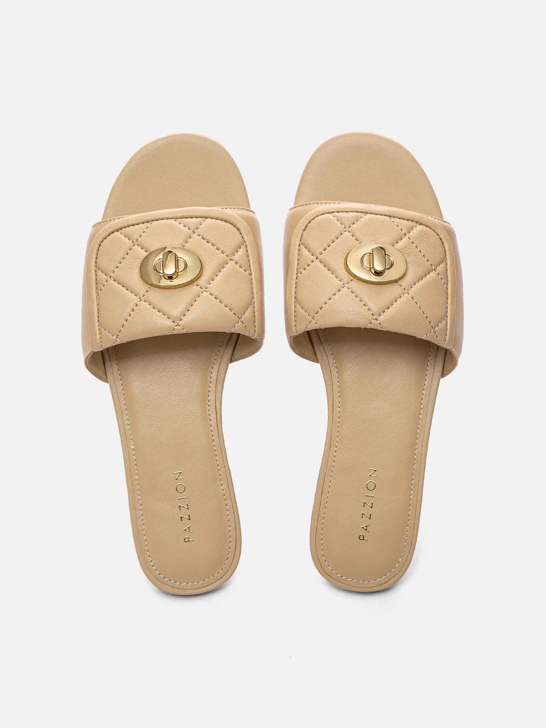 PAZZION, Jorialyn Quilted Leather Slides, Almond