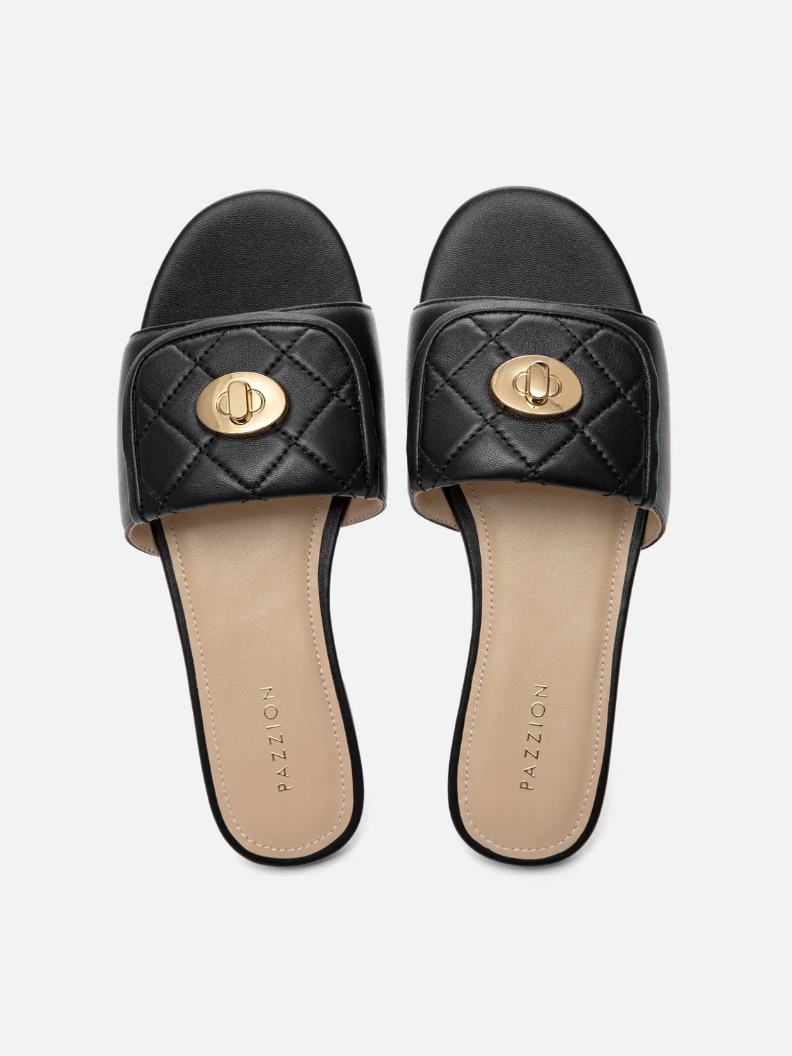 PAZZION, Jorialyn Quilted Leather Slides, Black