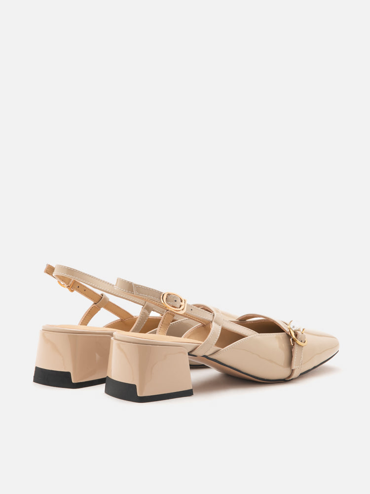 PAZZION, Joyce Pearl Patent Slingback Heels, Almond