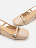 PAZZION, Joyce Pearl Patent Slingback Heels, Almond