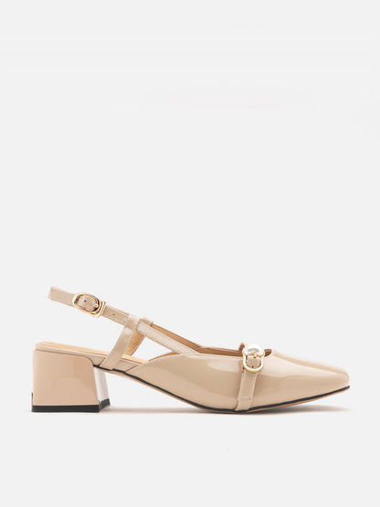 PAZZION, Joyce Pearl Patent Slingback Heels, Almond