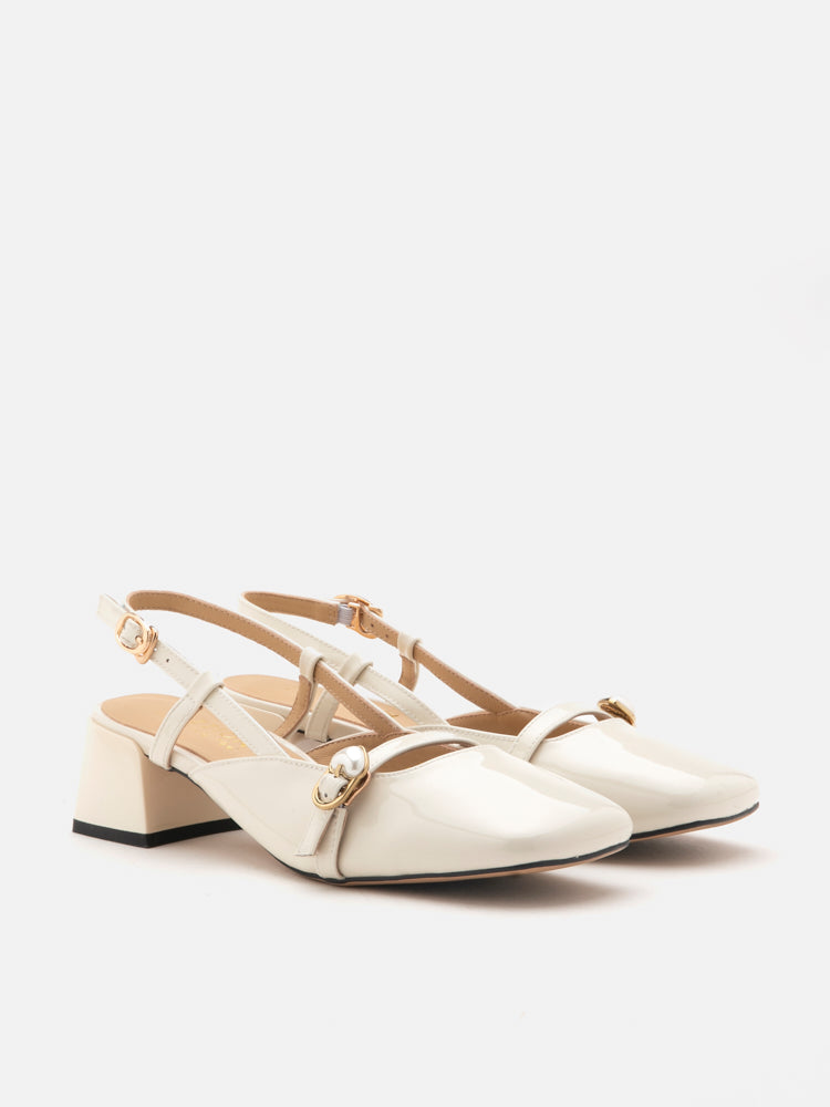 PAZZION, Joyce Pearl Patent Slingback Heels, Beige