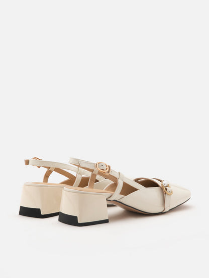 PAZZION, Joyce Pearl Patent Slingback Heels, Beige