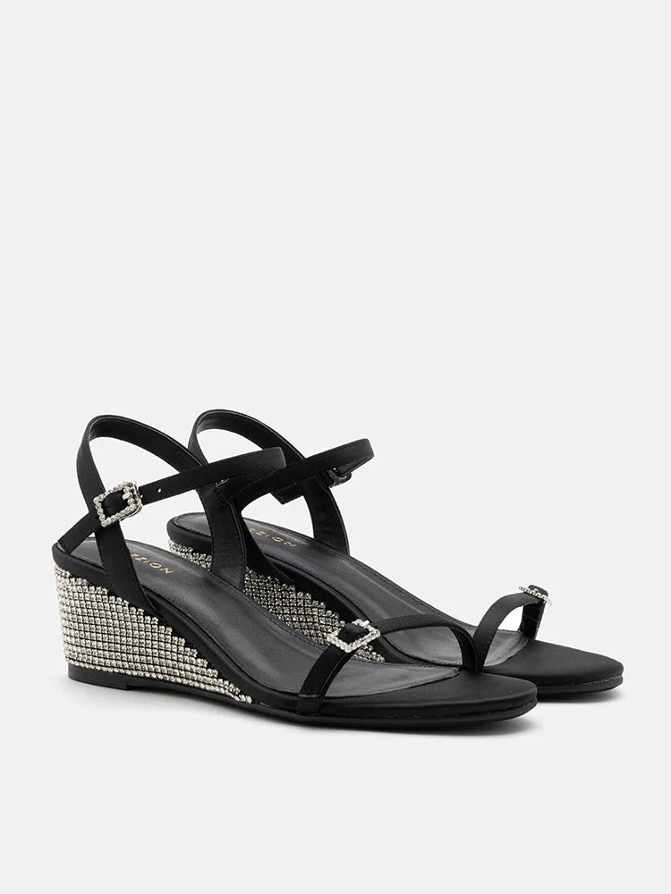 PAZZION, Juniper Crystal Embellished Wedges, Black