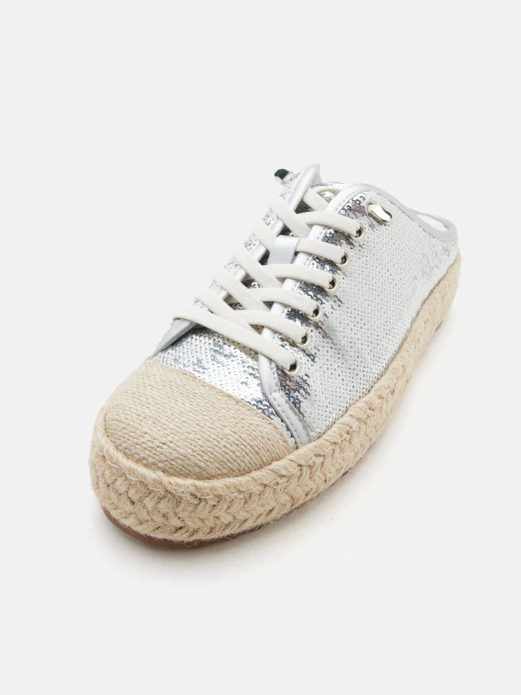 PAZZION, Kamryn Sequin Espadrille Mule Sneakers, Silver