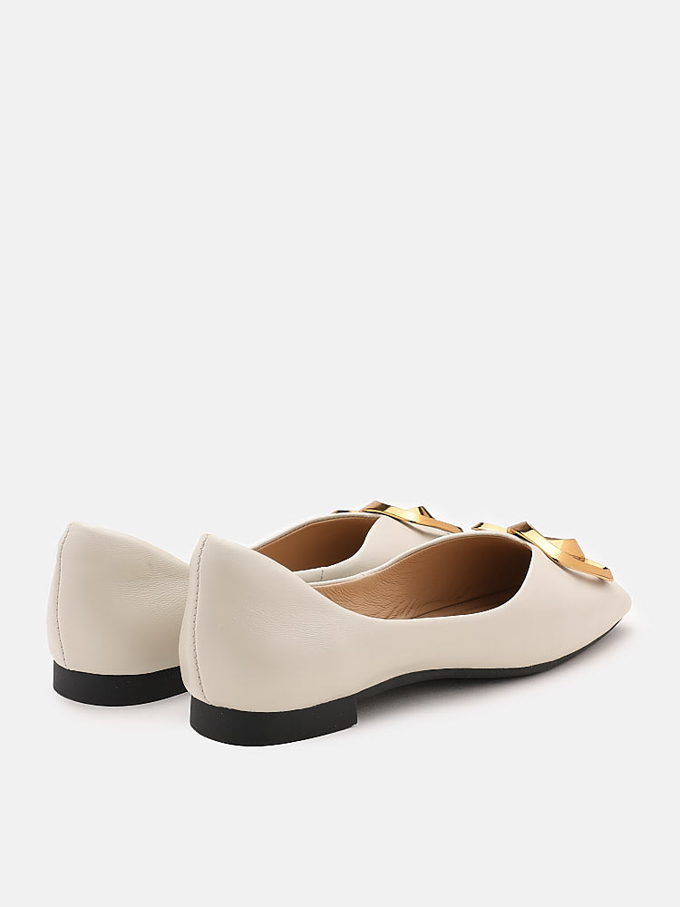 PAZZION, Kaori Gold Buckle Covered Flats, White