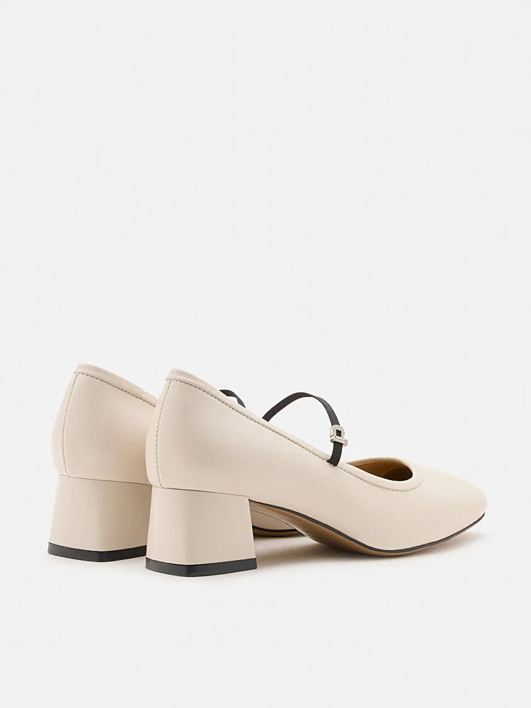 PAZZION, Karin Strapped Low Block Heels, Beige