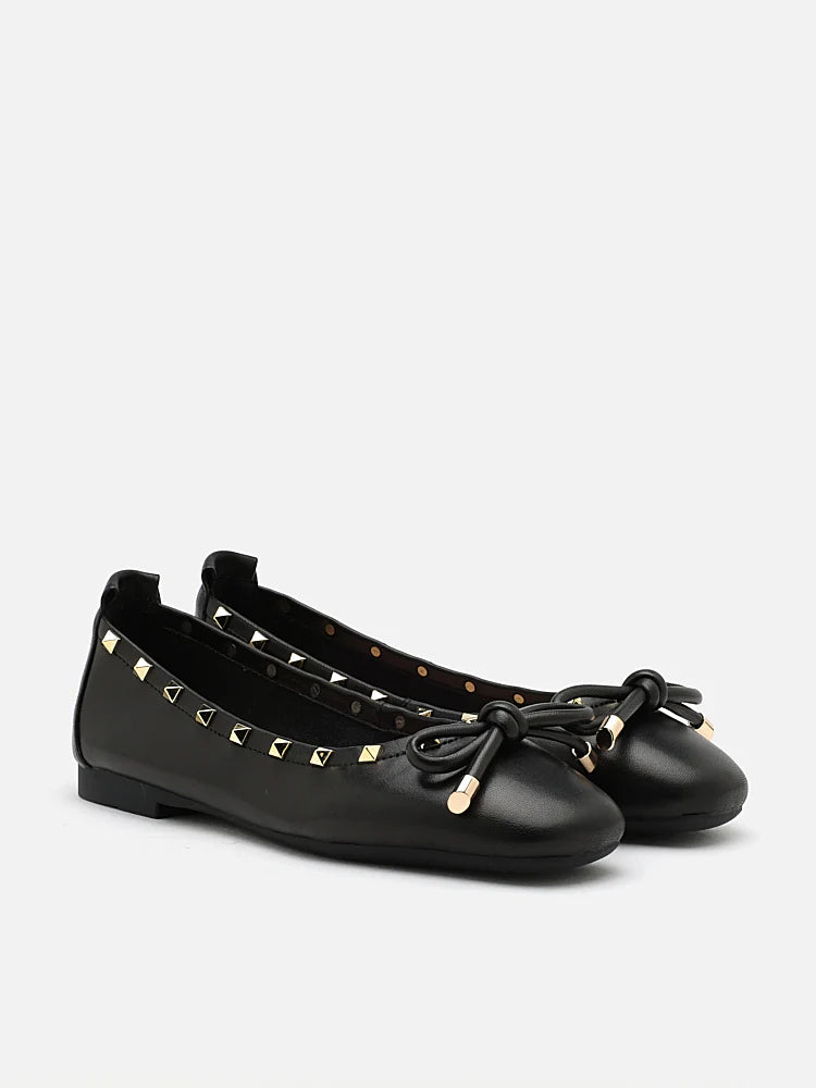 PAZZION,Karina Studded Bow Ballet Flats,Black