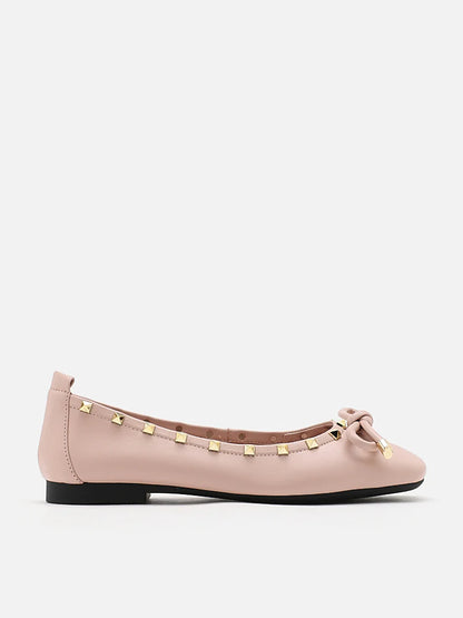 PAZZION,Karina Studded Bow Ballet Flats,Pink