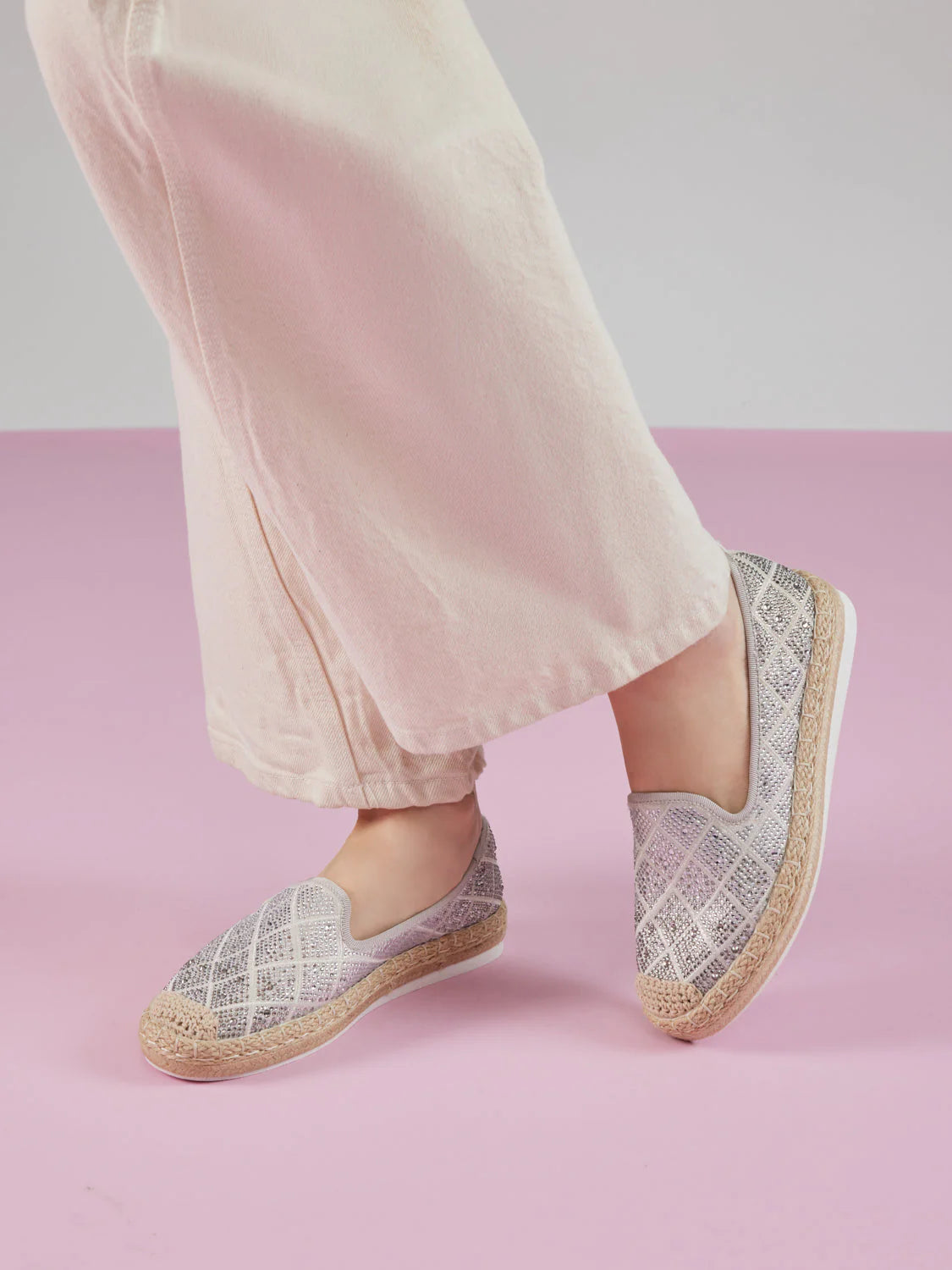PAZZION, Karivyn Crystal Embroidered Espadrilles, Grey