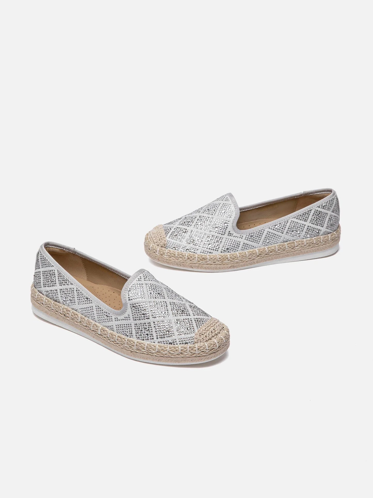 PAZZION, Karivyn Crystal Embroidered Espadrilles, Grey