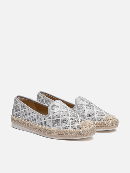PAZZION, Karivyn Crystal Embroidered Espadrilles, Grey