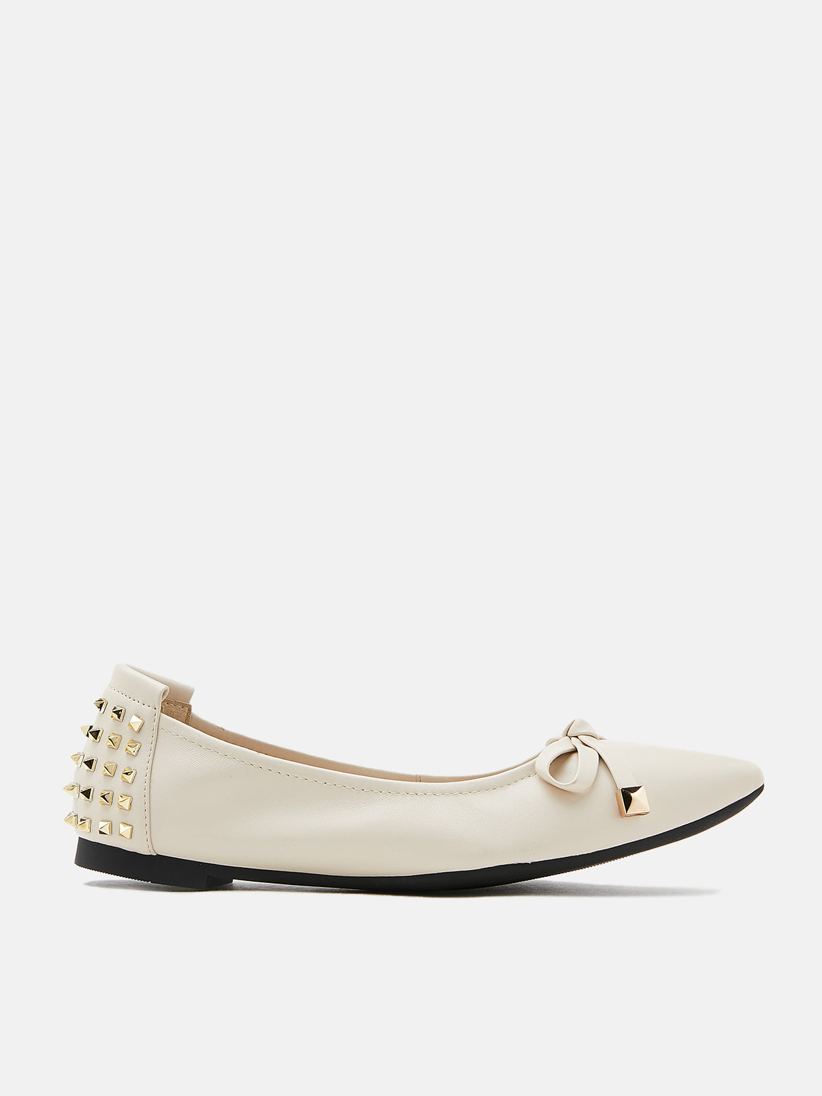 PAZZION, Karmahn Embellished Spikes Point-Toe Flats, Beige