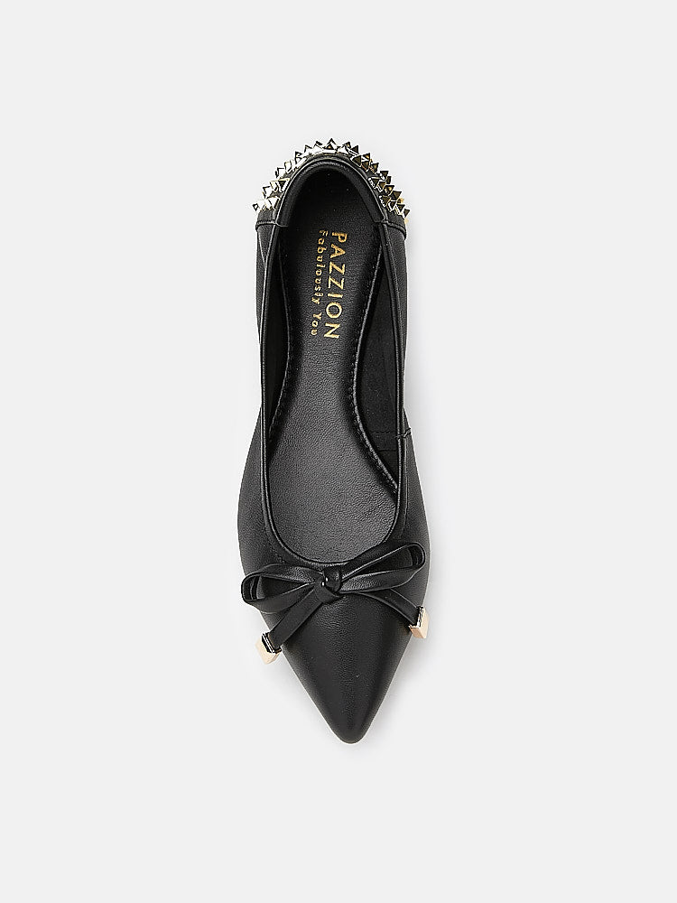 PAZZION, Karmahn Embellished Spikes Point-Toe Flats, Black
