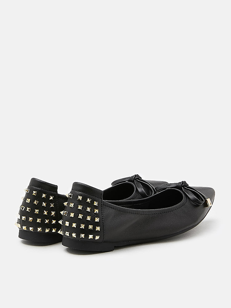 PAZZION, Karmahn Embellished Spikes Point-Toe Flats, Black
