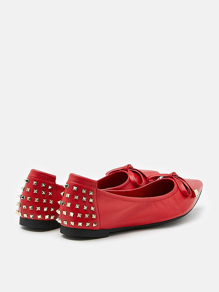 PAZZION, Karmahn Embellished Spikes Point-Toe Flats, Red