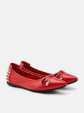 PAZZION, Karmahn Embellished Spikes Point-Toe Flats, Red