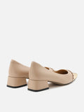 PAZZION, Kasey Chained Toe Cap Block Heels, Almond