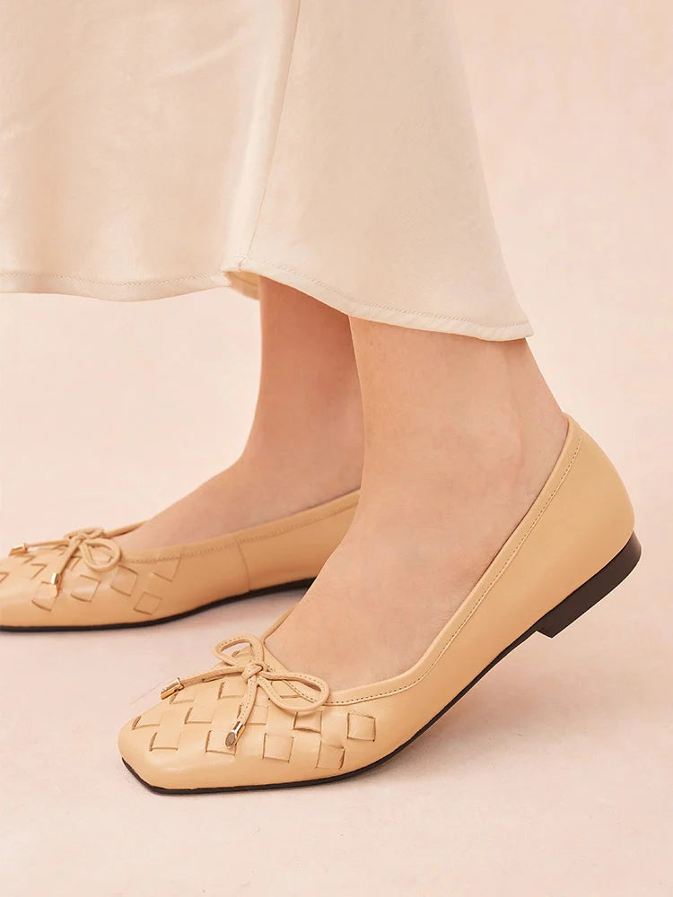 PAZZION, Katelyn Woven Bow Flats, Almond