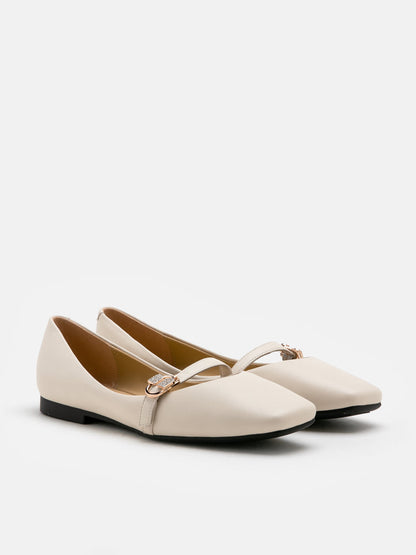 PAZZION, Katie Diamante Buckle Maryjanes, Beige