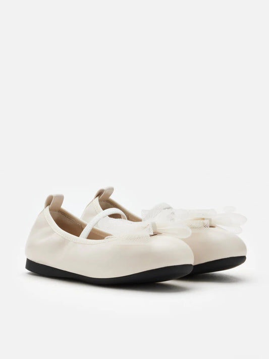 PAZZION, Katie Tulle Bow Mary Janes, Beige