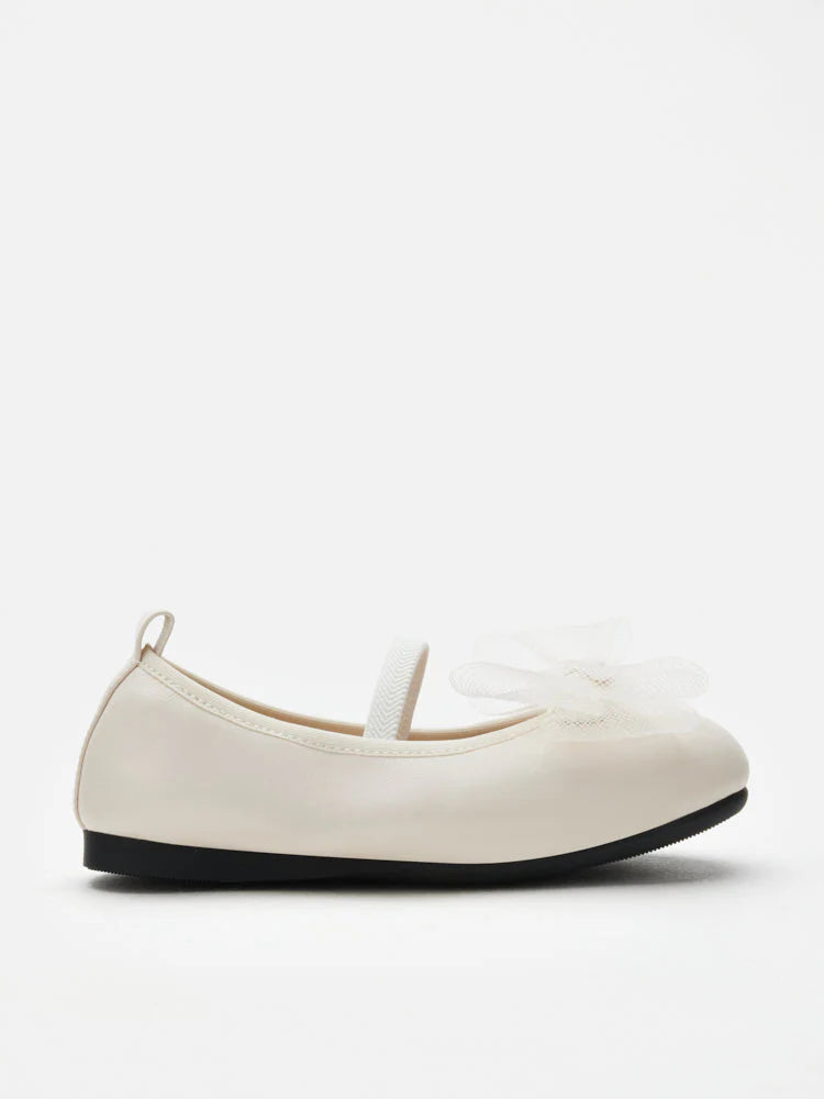 PAZZION, Katie Tulle Bow Mary Janes, Beige
