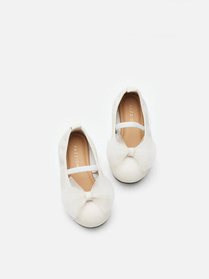 PAZZION, Katie Tulle Bow Mary Janes, Beige