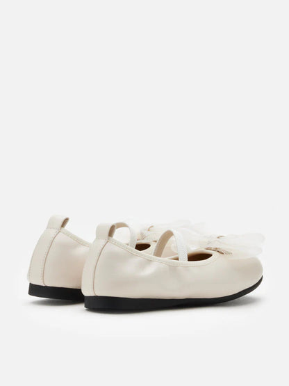 PAZZION, Katie Tulle Bow Mary Janes, Beige