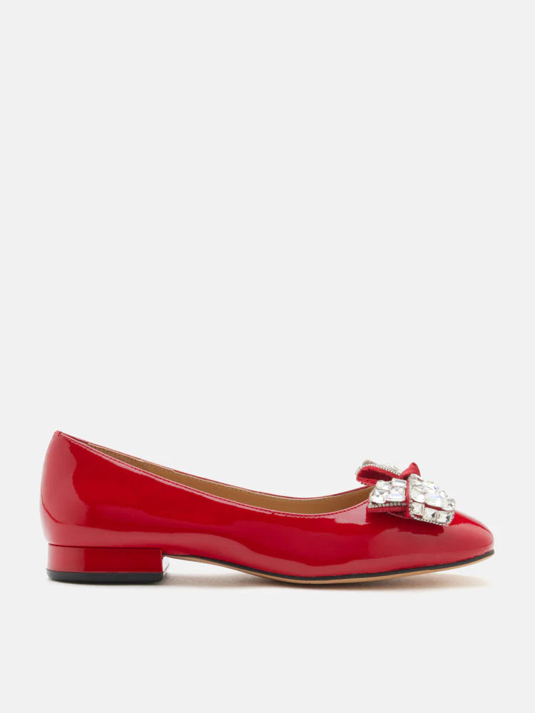 PAZZION, Katy Diamante Embellished Bow Patent Leather Flats, Red