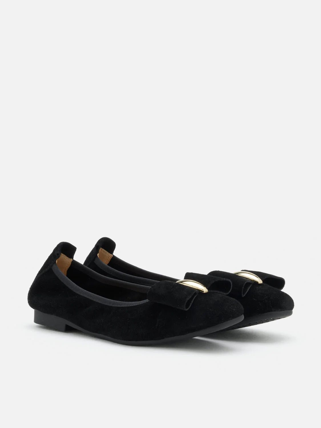 PAZZION, Keyla Gold Accented Bow Suede Flats, Black