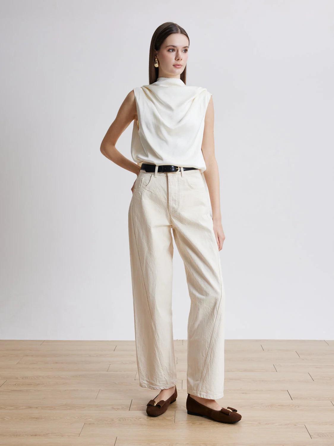 PAZZION, Keyla Gold Accented Bow Suede Flats, Brown