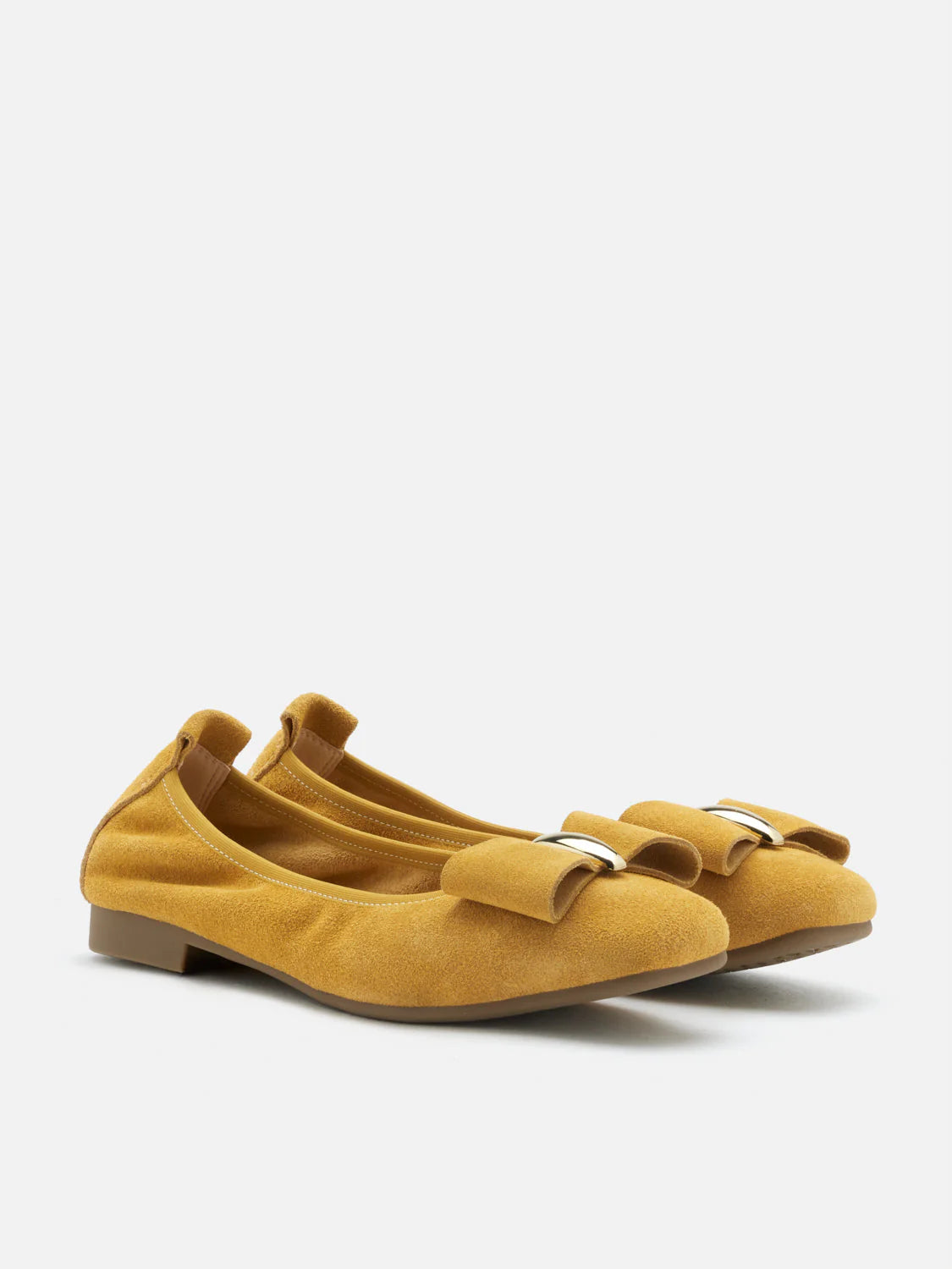 PAZZION, Keyla Gold Accented Bow Suede Flats, Yellow