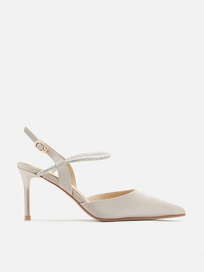 PAZZION, Khloe Satin Pointed-Toe High Heels, Champagne