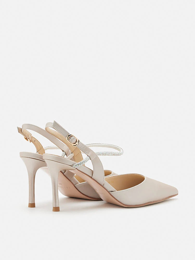 PAZZION, Khloe Satin Pointed-Toe High Heels, Champagne