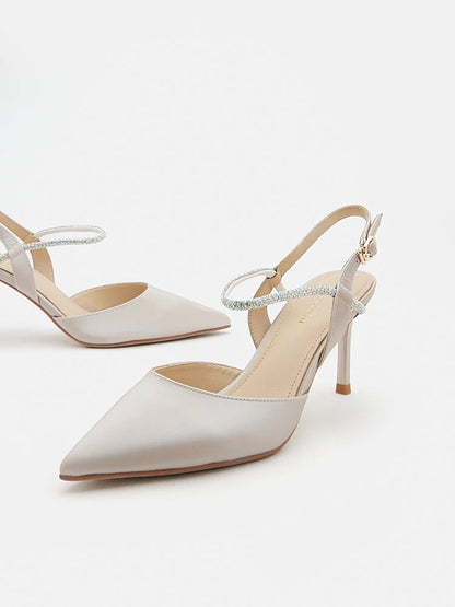 PAZZION, Khloe Satin Pointed-Toe High Heels, Champagne