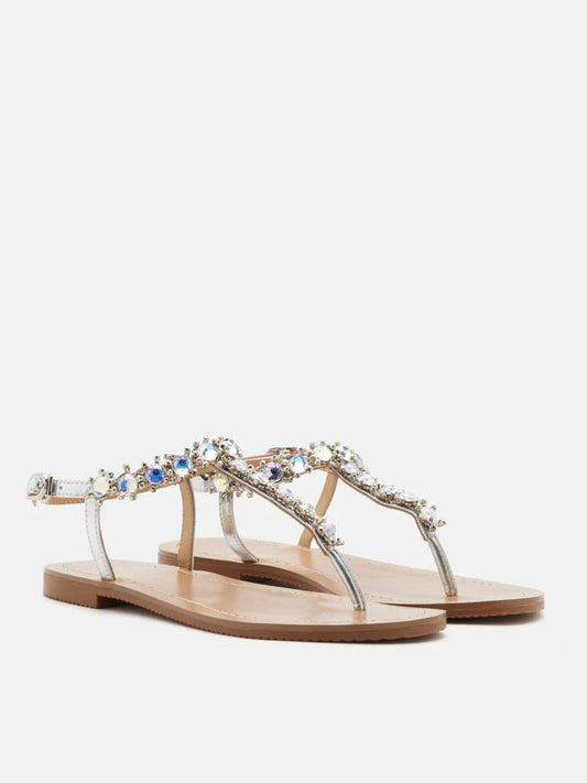 PAZZION, Kienna Embellished T-bar Sandals, Silver