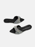 PAZZION, Kiera Diamante Embellished Bow Slides, Black
