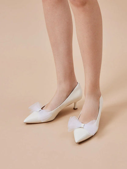 PAZZION, Kylie Tulle Bow Heels, Beige