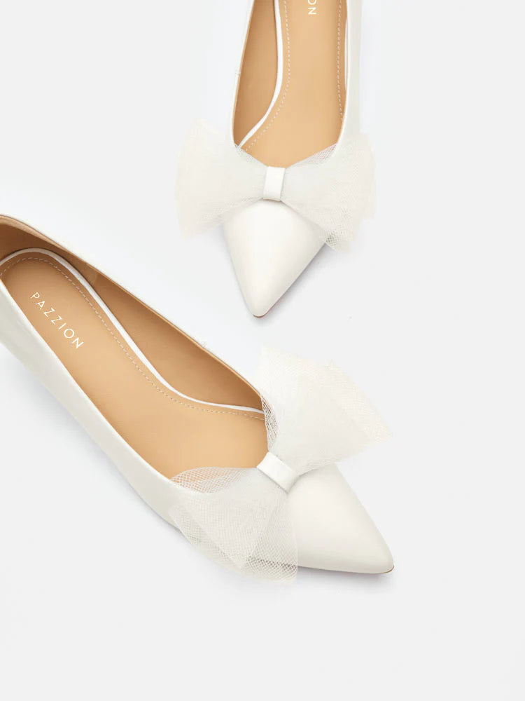 PAZZION, Kylie Tulle Bow Heels, Beige