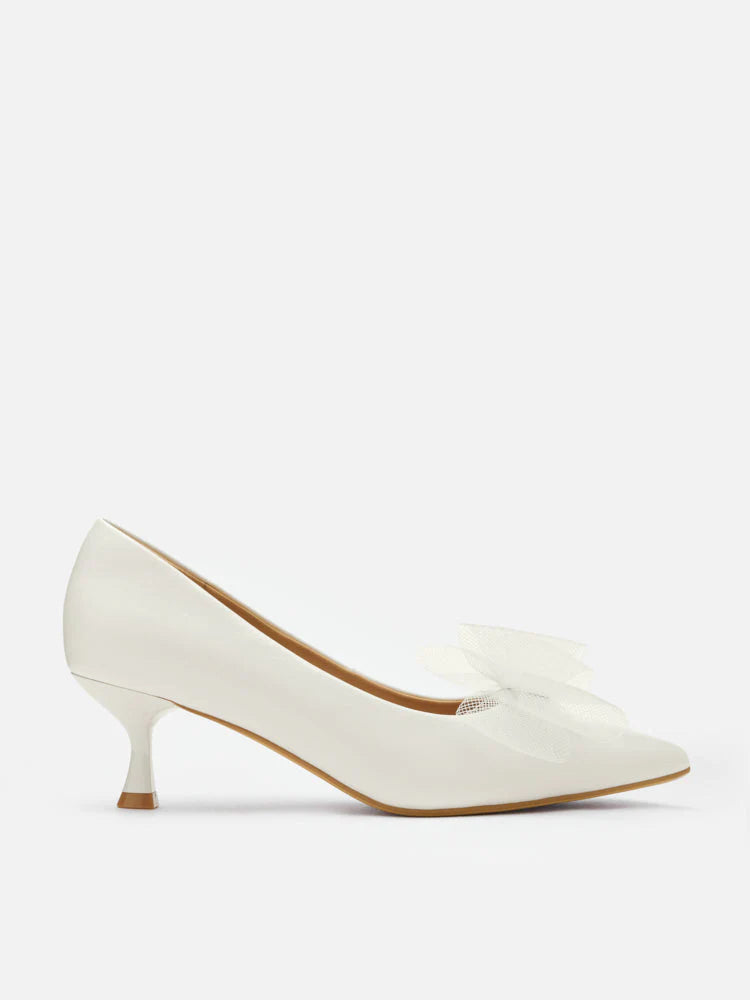 PAZZION, Kylie Tulle Bow Heels, Beige