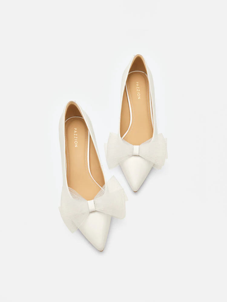 PAZZION, Kylie Tulle Bow Heels, Beige